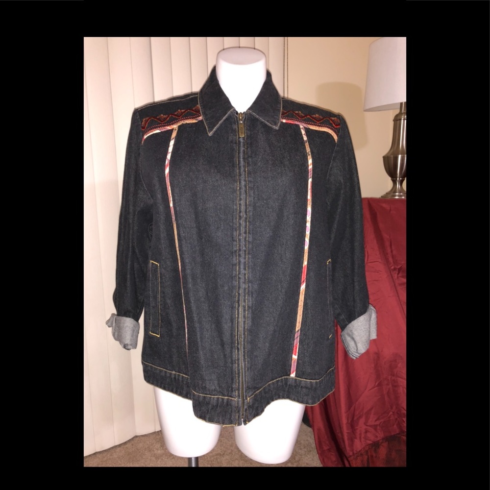 Black denim red stripe jean jacket plus size 2X 90’s retro Koos relaxed fit